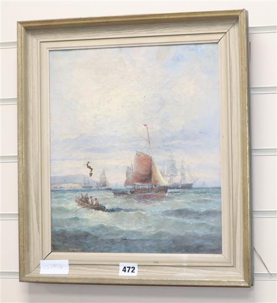 William Thornley, oil on canvas, Shipping off the coast, signed, 34 x 29cm